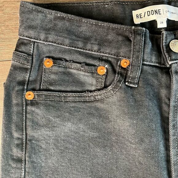Re/Done 90s High-Rise Ankle Crop in Universe Coal Black, Distressed-Size 26-NWOT - Picture 6 of 13